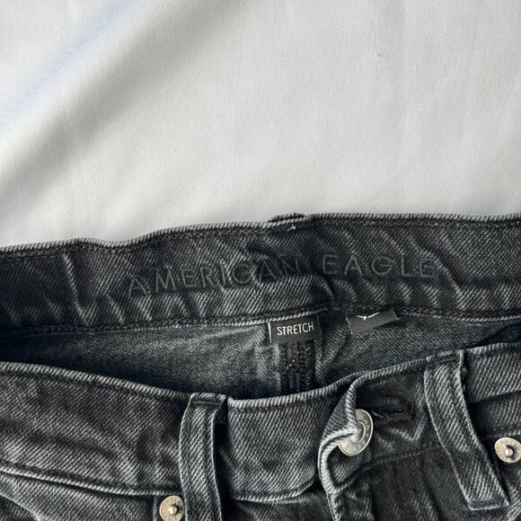 AE Stretch Super High-Waisted Ankle Straight Jean Distressed Black 4843 Size 000 - Picture 4 of 9